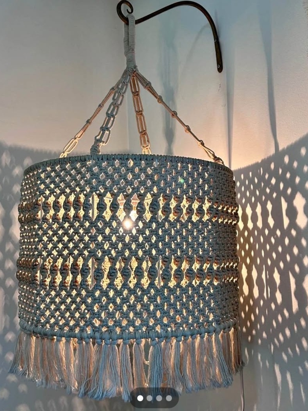 Handmade Macramé Fringe Pendant Lamp Shade - Beige
